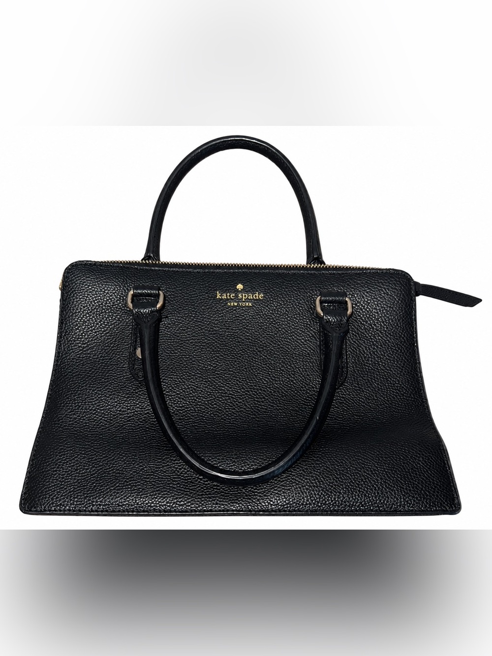 kate spade Black Pebbled Leather Top-Handle Satchel with Gold Logo
